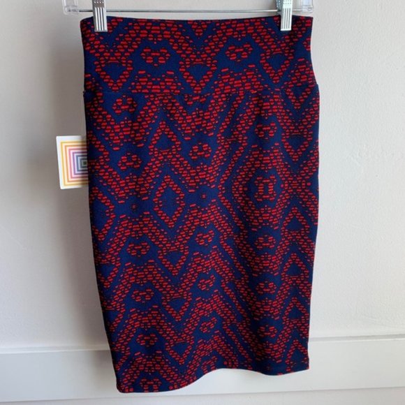 NWT LuLaRoe Blue & Red Geometric Cassie Skirt - Picture 2 of 5